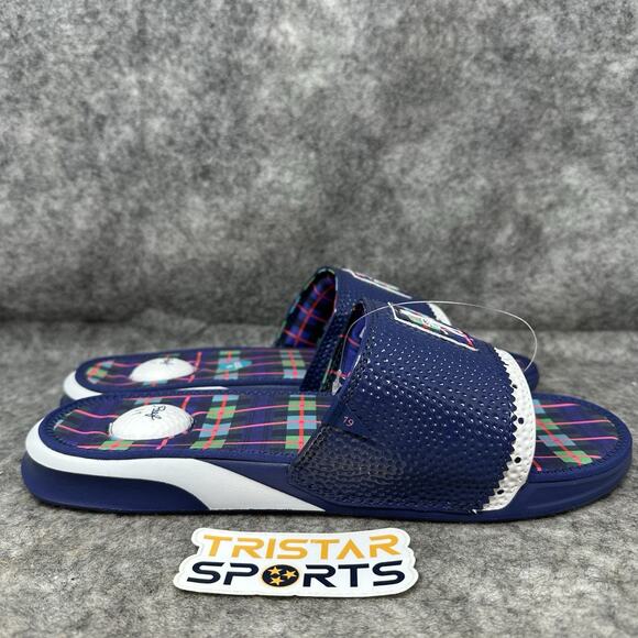 Reef Mulligan Golf Slide Mens Size 11 Blue Plaid Scottish Matters 2 Sandal - Picture 4 of 8